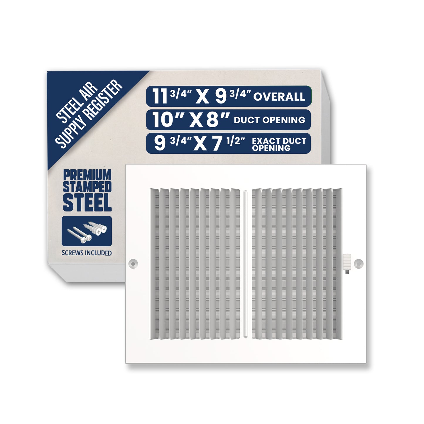 10" x 8" Air Supply Vent Cover - Solid Steel Grille for Wall & Ceiling, White Finish