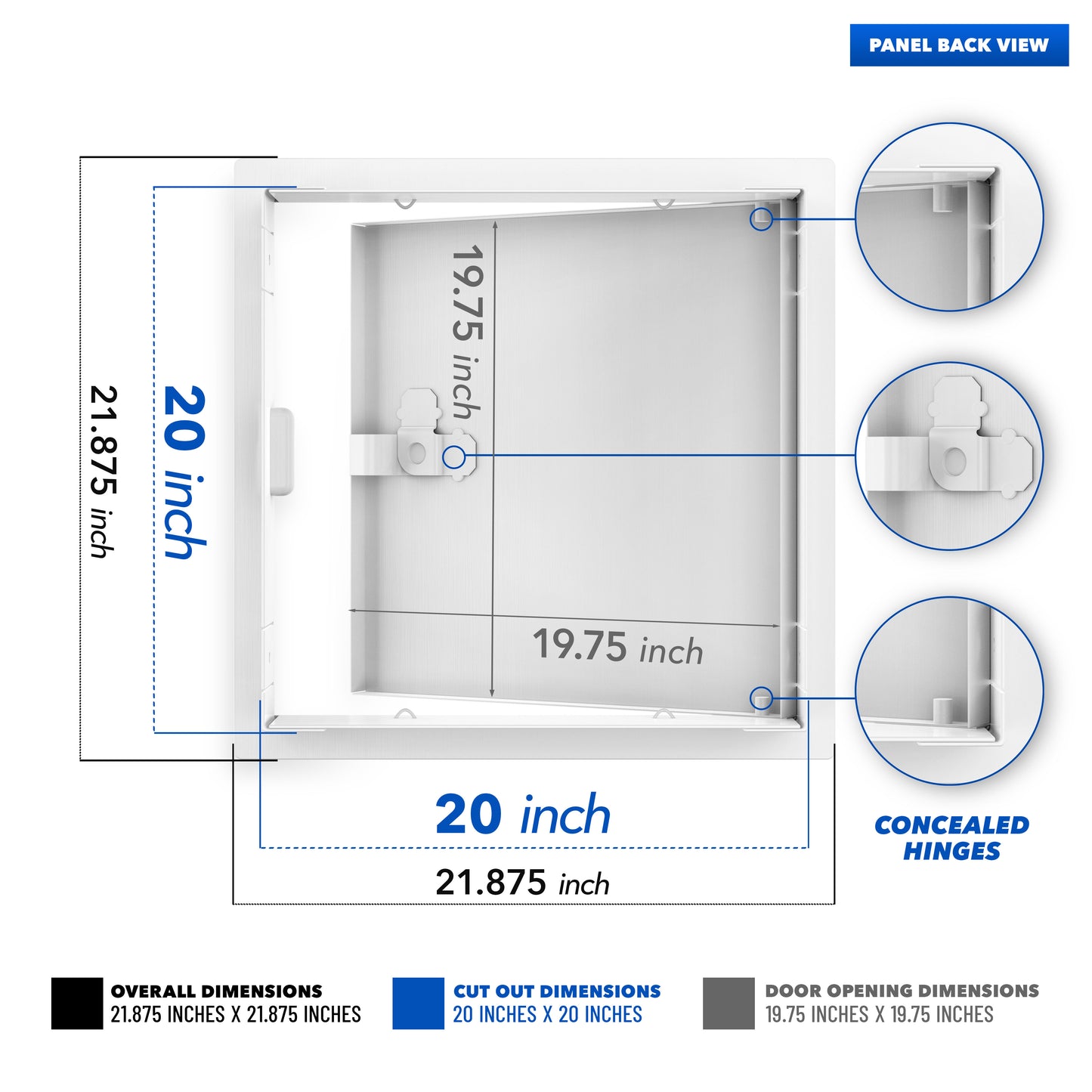 20" x 20" White Powder-Coated Steel Metal Access Panel: Sleek Flush Mount for Drywall