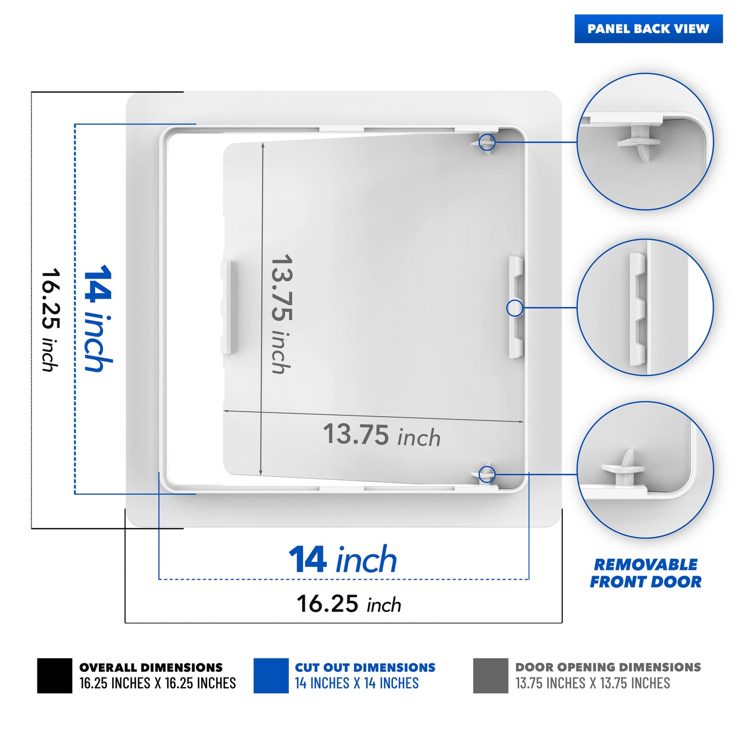 14" x 14" White Heavy-Duty Plastic Access Panel for Drywall: Premium Wall Hole Cover & Plumbing Panel
