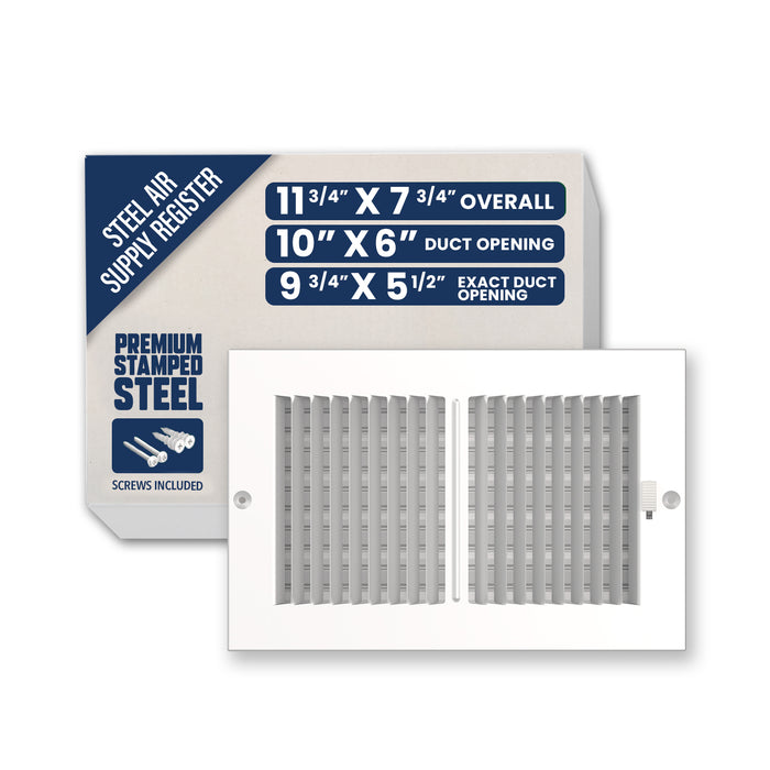 10" x 6" Air Supply Vent Cover - Solid Steel Grille for Wall & Ceiling, White Finish