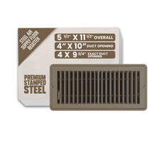 4” x 10” Floor Register - Heavy-Duty Steel, Adjustable Airflow, Brown Vent Cover view 1