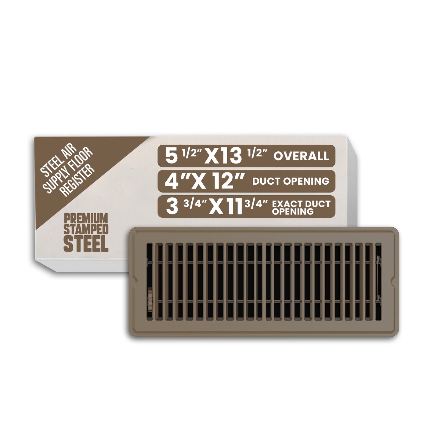 4” x 12” Floor Register - Heavy-Duty Steel, Adjustable Airflow, White Vent Cover