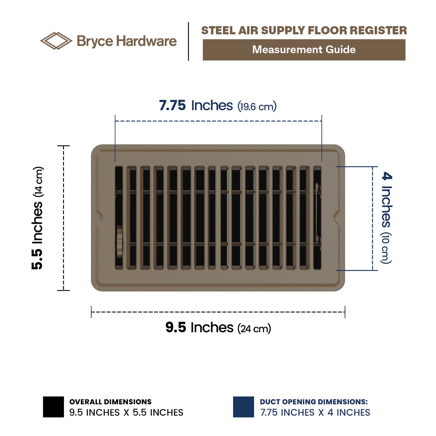 4” x 8” Floor Register - Heavy-Duty Steel, Adjustable Airflow, White Vent Cover