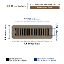 2” x 10” Floor Register - Heavy-Duty Steel, Adjustable Airflow, Brown Vent Cover view 2