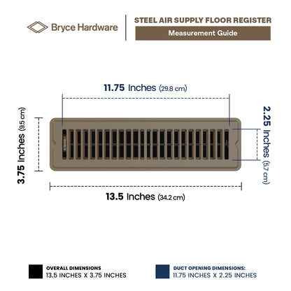 2” x 12” Floor Register - Heavy-Duty Steel, Adjustable Airflow, White Vent Cover