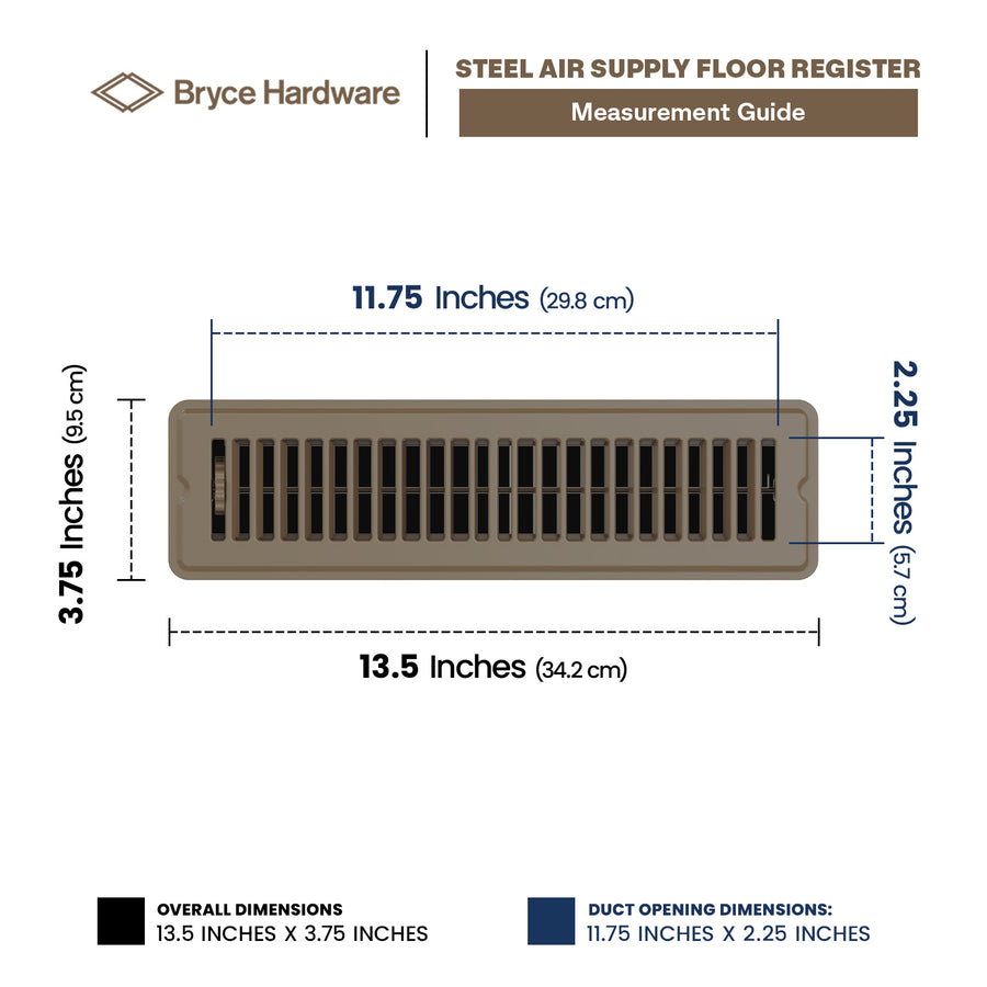 2” x 12” Floor Register - Heavy-Duty Steel, Adjustable Airflow, Brown Vent Cover view 2 of 7