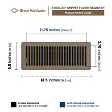 4” x 12” Floor Register - Heavy-Duty Steel, Adjustable Airflow, Brown Vent Cover view 2