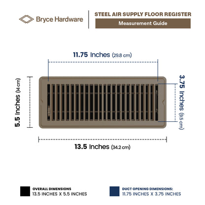 4” x 12” Floor Register - Heavy-Duty Steel, Adjustable Airflow, White Vent Cover