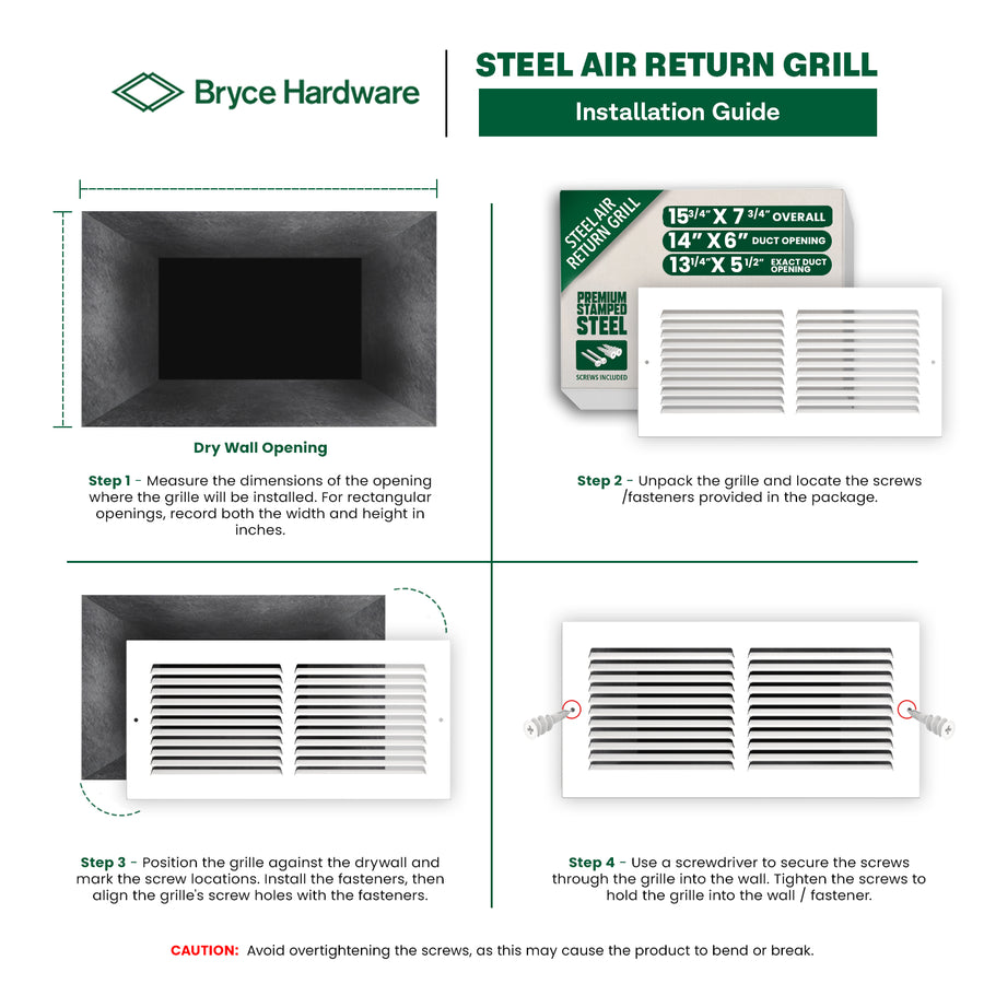 14” x 6” Air Return Grille - Heavy-Duty Steel, Louvered, Matte White, Easy Install Kit view 4 of 7