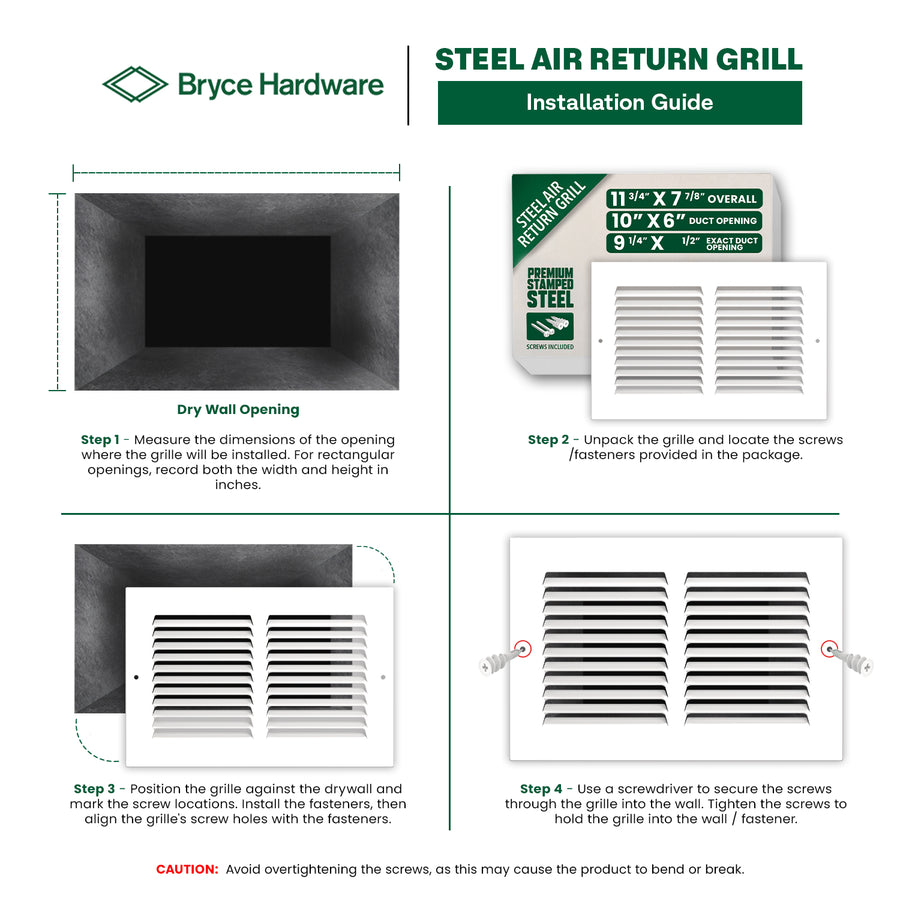 10” x 6” Air Return Grille - Heavy-Duty Steel, Louvered, Matte White, Easy Install Kit view 4 of 7