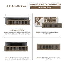 2” x 14” Floor Register - Heavy-Duty Steel, Adjustable Airflow, Brown Vent Cover view 3