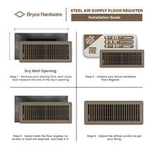 4” x 12” Floor Register - Heavy-Duty Steel, Adjustable Airflow, Brown Vent Cover view 3