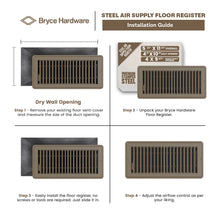 4” x 10” Floor Register - Heavy-Duty Steel, Adjustable Airflow, Brown Vent Cover view 3