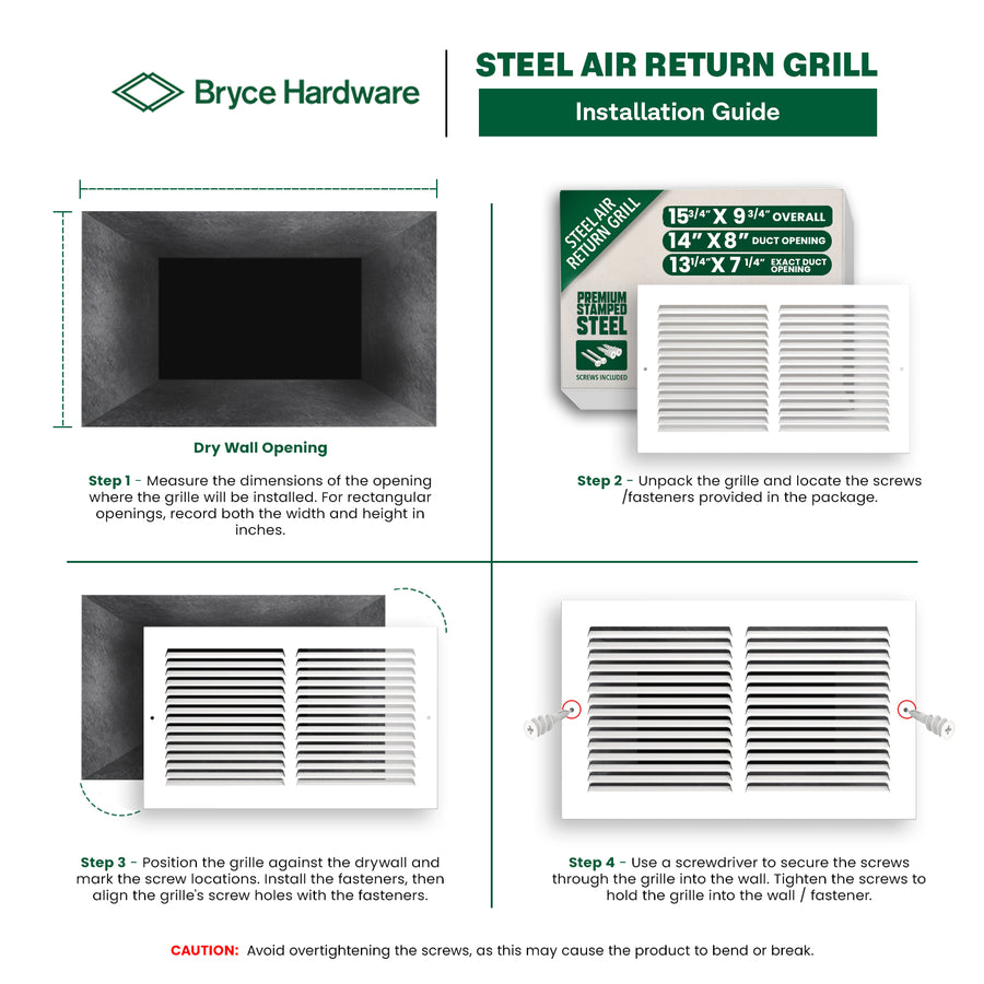 14” x 8” Air Return Grille - Heavy-Duty Steel, Louvered, Matte White, Easy Install Kit view 4 of 7