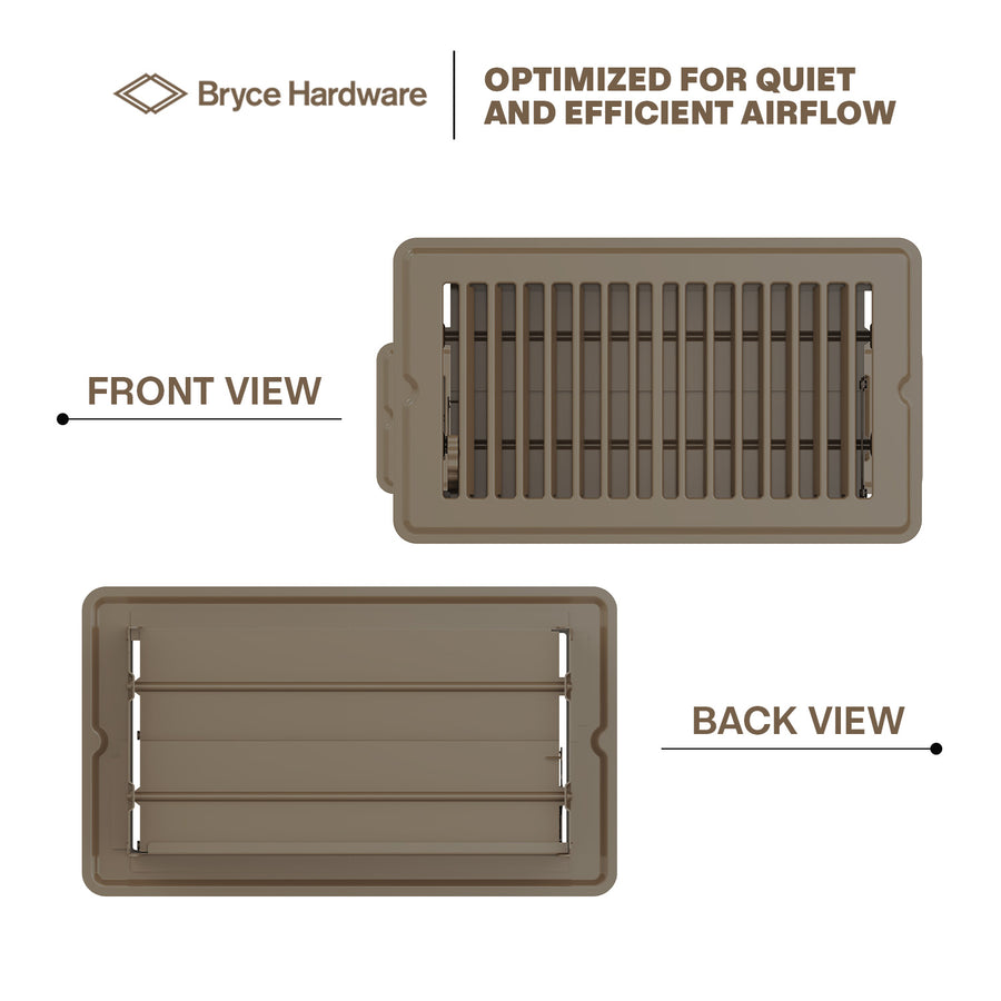 4” x 8” Floor Register - Heavy-Duty Steel, Adjustable Airflow, Brown Vent Cover view 4 of 7