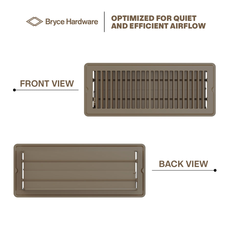 4” x 12” Floor Register - Heavy-Duty Steel, Adjustable Airflow, Brown Vent Cover view 4 of 7