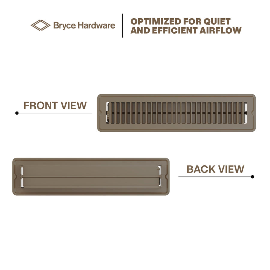 2” x 14” Floor Register - Heavy-Duty Steel, Adjustable Airflow, Brown Vent Cover view 4 of 7