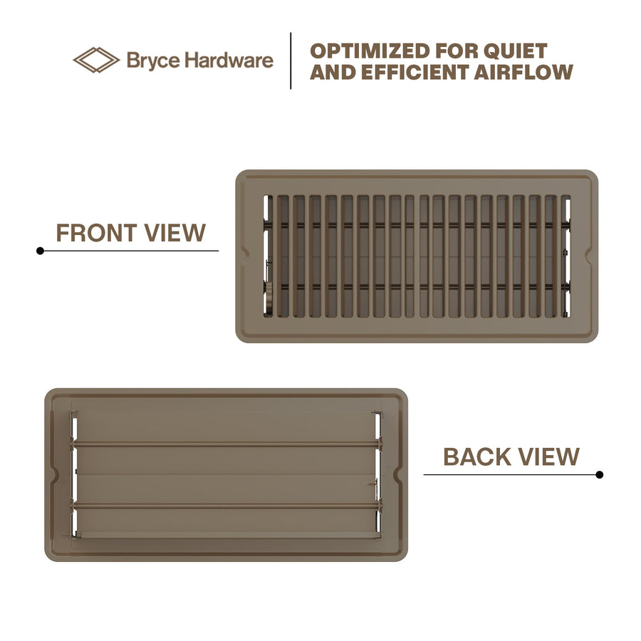 4” x 10” Floor Register - Heavy-Duty Steel, Adjustable Airflow, Brown Vent Cover view 4 of 7
