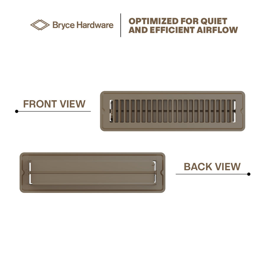 2” x 12” Floor Register - Heavy-Duty Steel, Adjustable Airflow, Brown Vent Cover view 4 of 7
