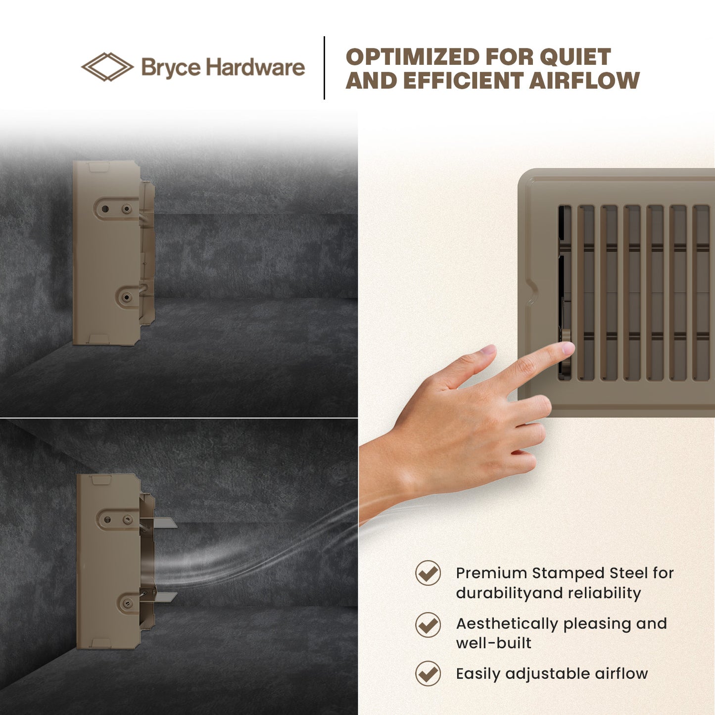 4” x 10” Floor Register - Heavy-Duty Steel, Adjustable Airflow, White Vent Cover