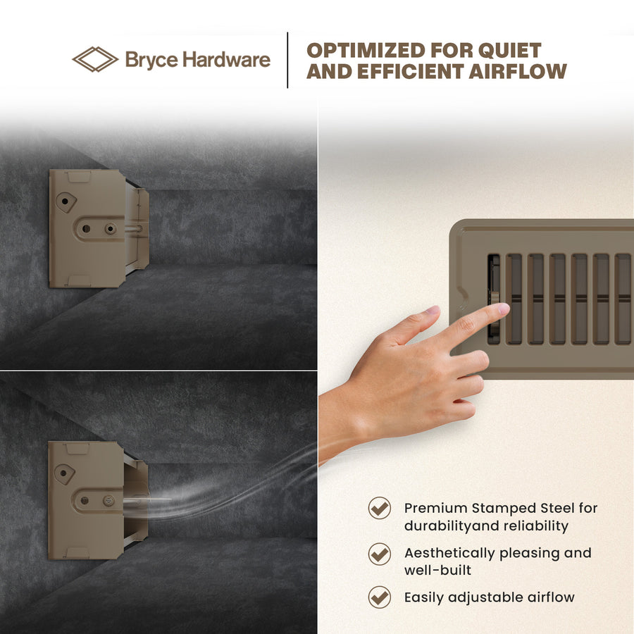 2” x 14” Floor Register - Heavy-Duty Steel, Adjustable Airflow, Brown Vent Cover view 5 of 7