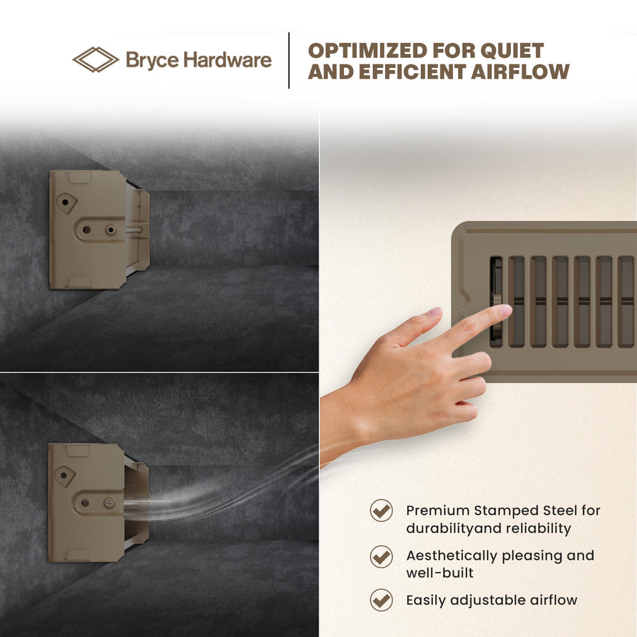 2” x 12” Floor Register - Heavy-Duty Steel, Adjustable Airflow, Brown Vent Cover view 5 of 7