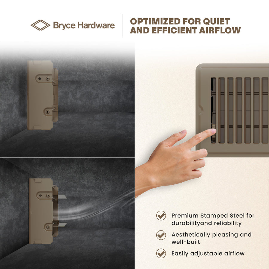 4” x 8” Floor Register - Heavy-Duty Steel, Adjustable Airflow, Brown Vent Cover view 5 of 7