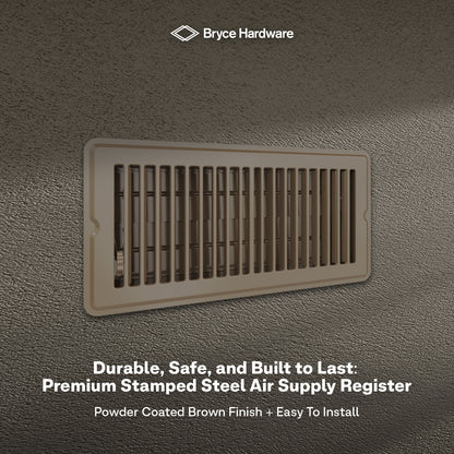 4” x 10” Floor Register - Heavy-Duty Steel, Adjustable Airflow, White Vent Cover