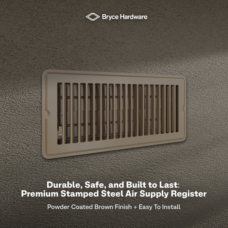 4” x 10” Floor Register - Heavy-Duty Steel, Adjustable Airflow, Brown Vent Cover view 7 of 7