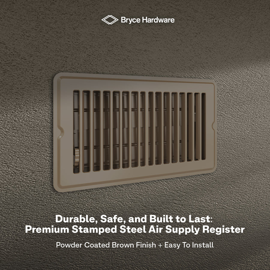 4” x 8” Floor Register - Heavy-Duty Steel, Adjustable Airflow, Brown Vent Cover view 7 of 7