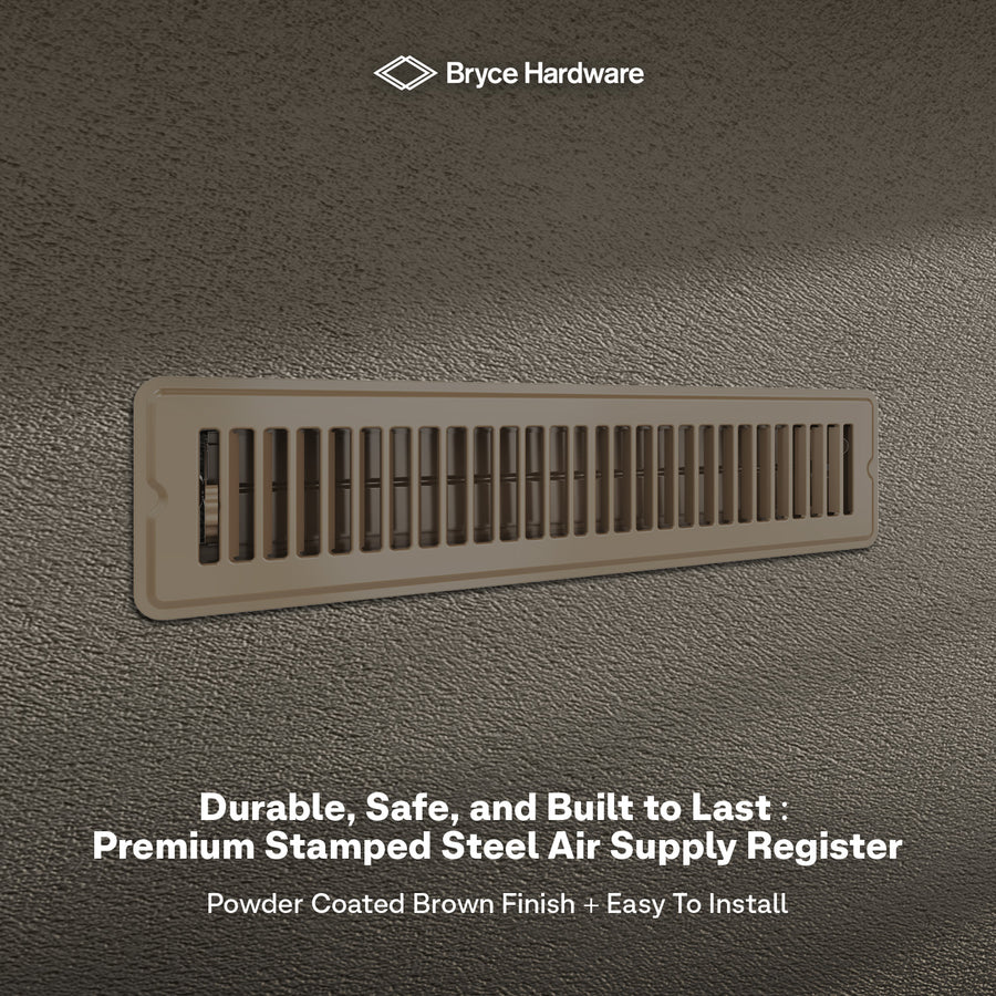 2” x 14” Floor Register - Heavy-Duty Steel, Adjustable Airflow, Brown Vent Cover view 7 of 7