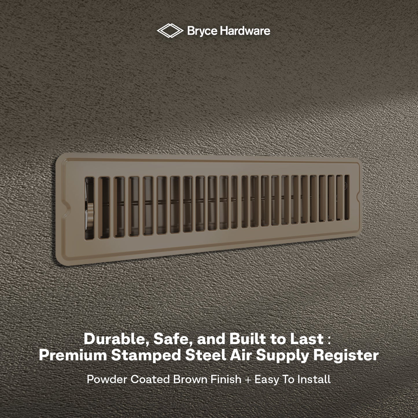 2” x 12” Floor Register - Heavy-Duty Steel, Adjustable Airflow, White Vent Cover