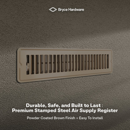 2” x 12” Floor Register - Heavy-Duty Steel, Adjustable Airflow, White Vent Cover