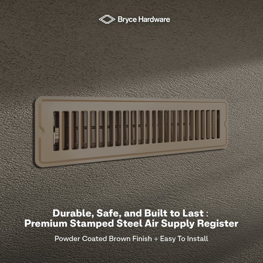2” x 12” Floor Register - Heavy-Duty Steel, Adjustable Airflow, Brown Vent Cover view 7 of 7