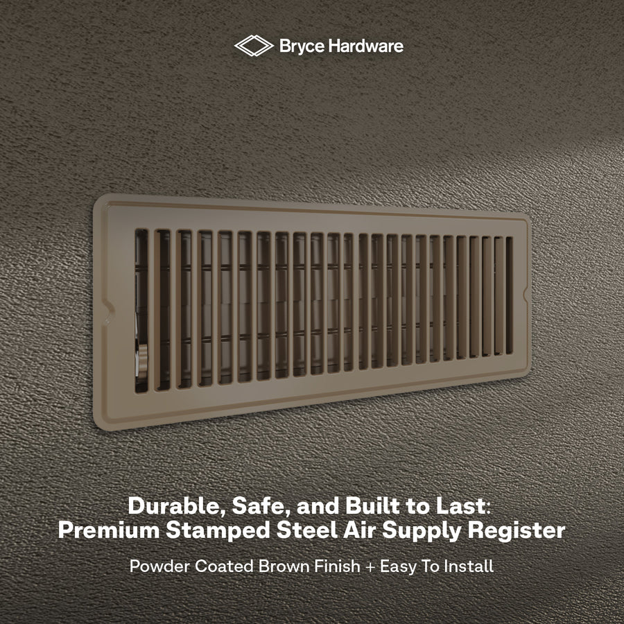 4” x 12” Floor Register - Heavy-Duty Steel, Adjustable Airflow, Brown Vent Cover view 7 of 7