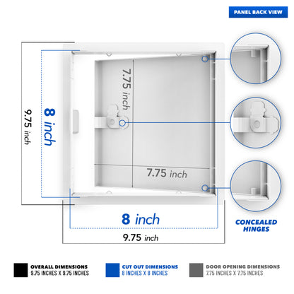 8 x 8 Inch White Powder-Coated Steel Metal Access Panel: Sleek Flush Mount for Drywall