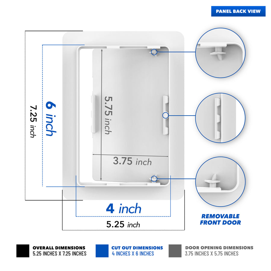 [2 Pack] 4" x 6" White Heavy-Duty Plastic Access Panel for Drywall: Premium Wall Hole Cover & Plumbing Panel view 3 of 7