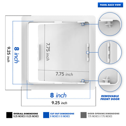 8 x 8 Inch White Heavy-Duty Plastic Access Panel for Drywall: Premium Wall Hole Cover & Plumbing Panel